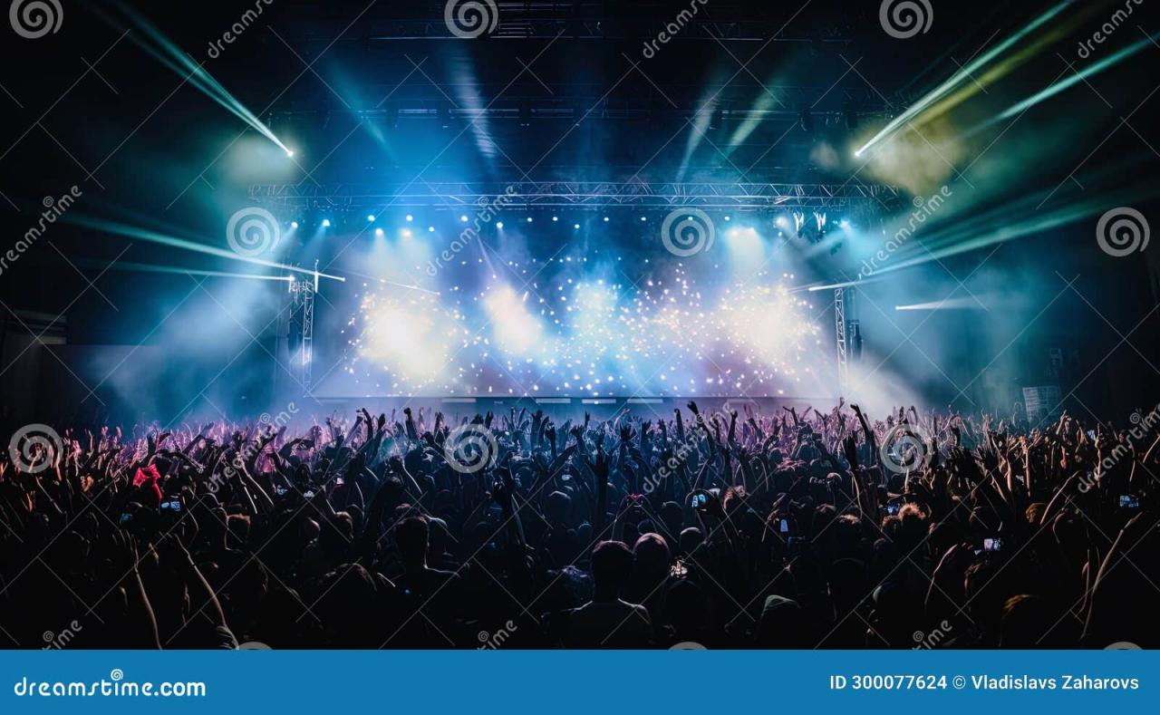 A Lively Atmosphere with Bright Lights at a Concert Stock Illustration ...