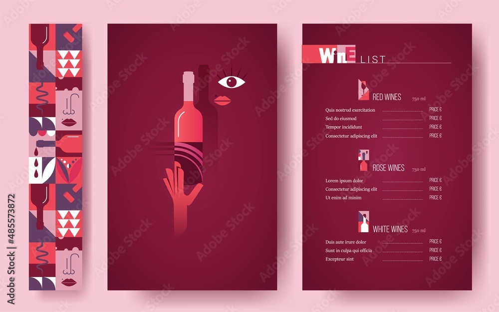 Wine restaurant menu design with geometric pattern. Vector illustration ...